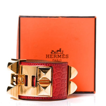 Hermes Matte Alligator Collier De Chien CDC Bracelet S Geranium 5 of 5
