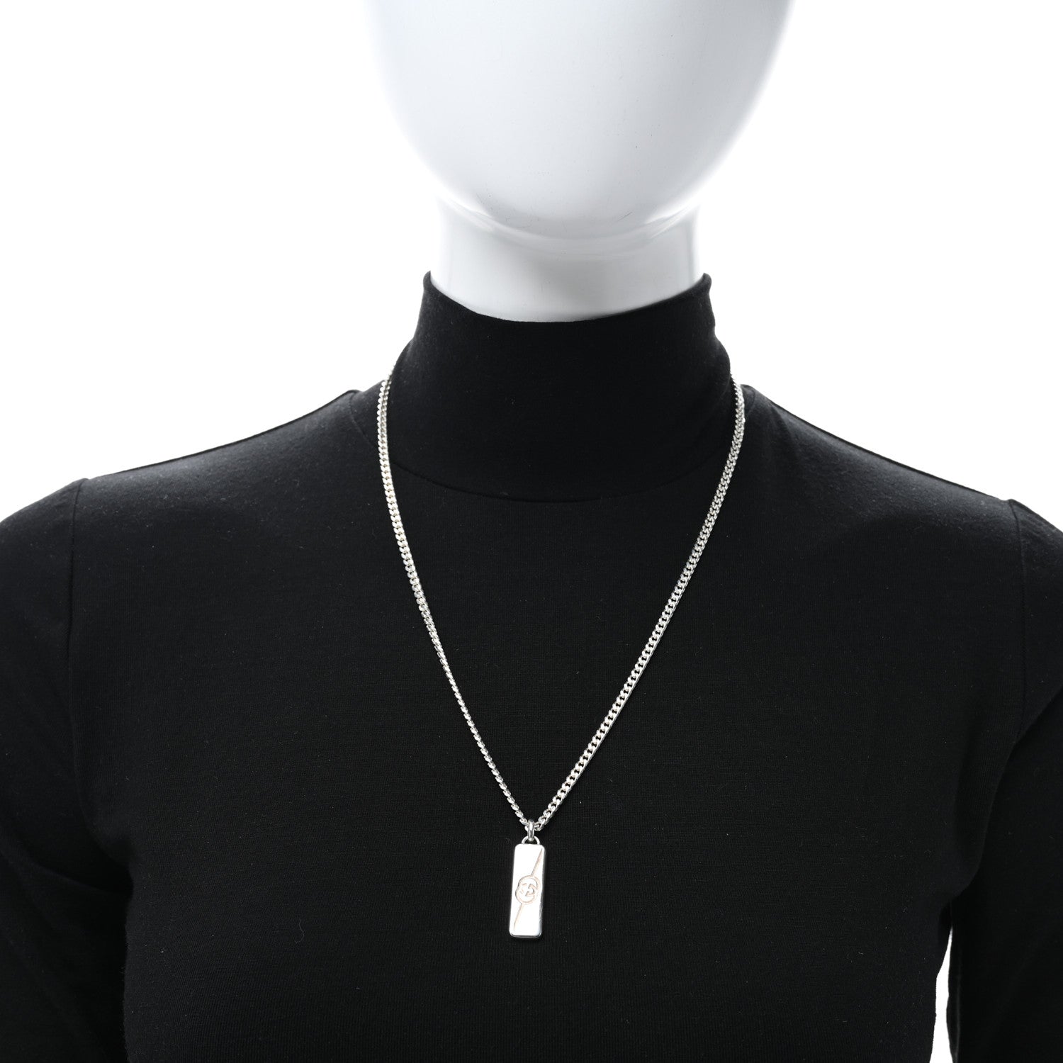 Gucci Sterling Silver GG Bar Pendant Necklace 2 of 5