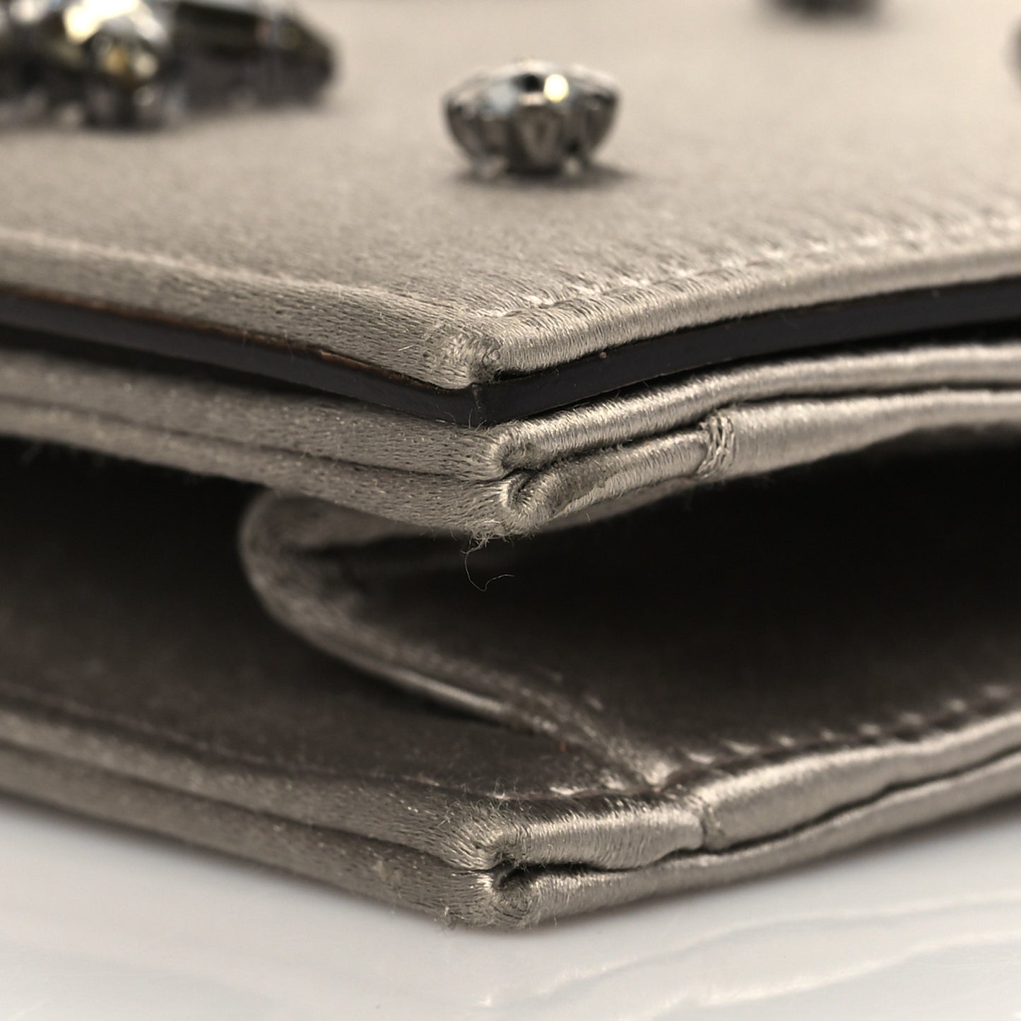 Satin Crystal Embellished Clutch Grey