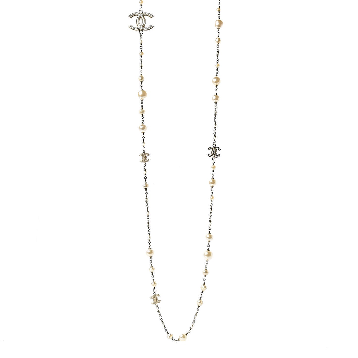 Graduated Pearl Crystal CC Long Necklace Gold