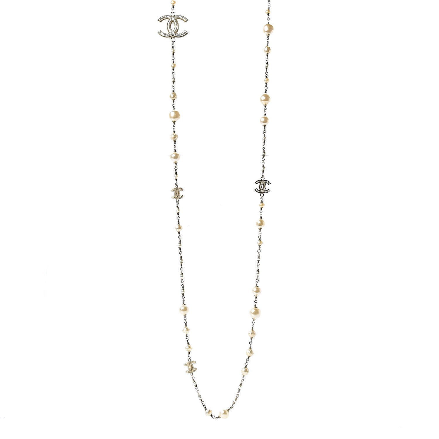 Chanel Graduated Pearl Crystal CC Long Necklace Gold 1 of 5
