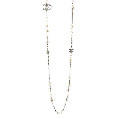Chanel Graduated Pearl Crystal CC Long Necklace Gold 1 of 5