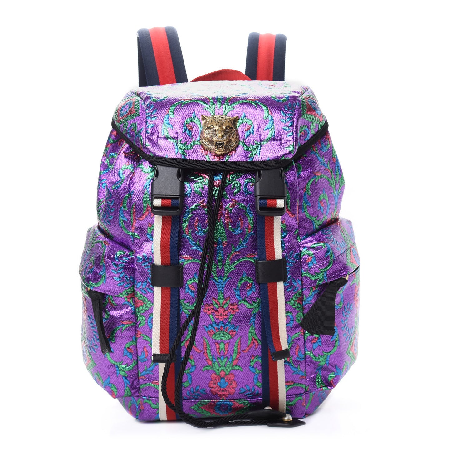 Brocade Web Small Double Buckle Backpack Multicolor