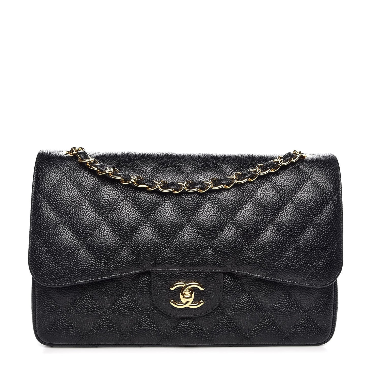 Caviar Quilted Jumbo Double Flap Black
