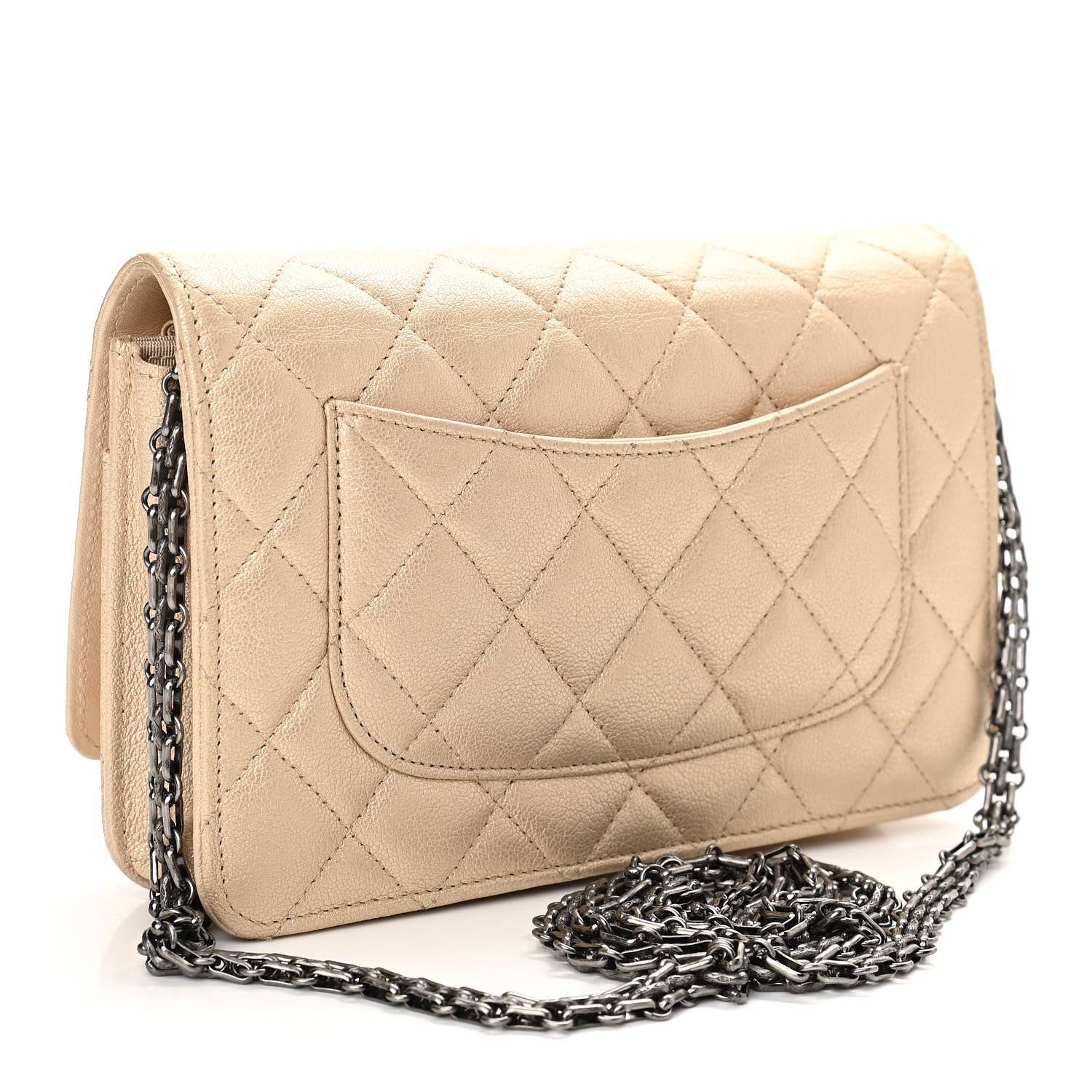 Chanel Metallic Sheepskin Quilted Reissue Wallet On Chain WOC Beige 3 of 11