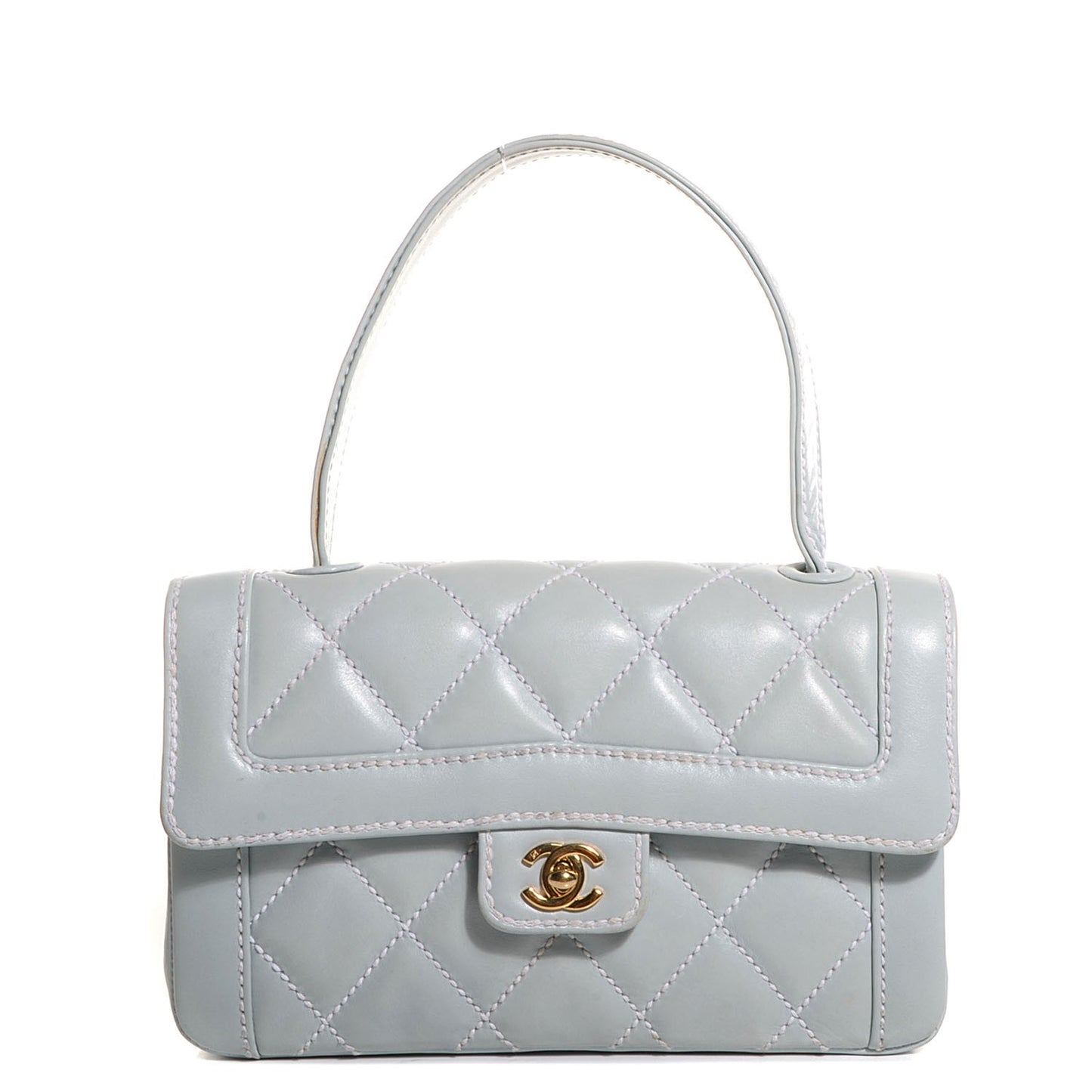 Calfskin Quilted Wild Stitch Flap Light Blue