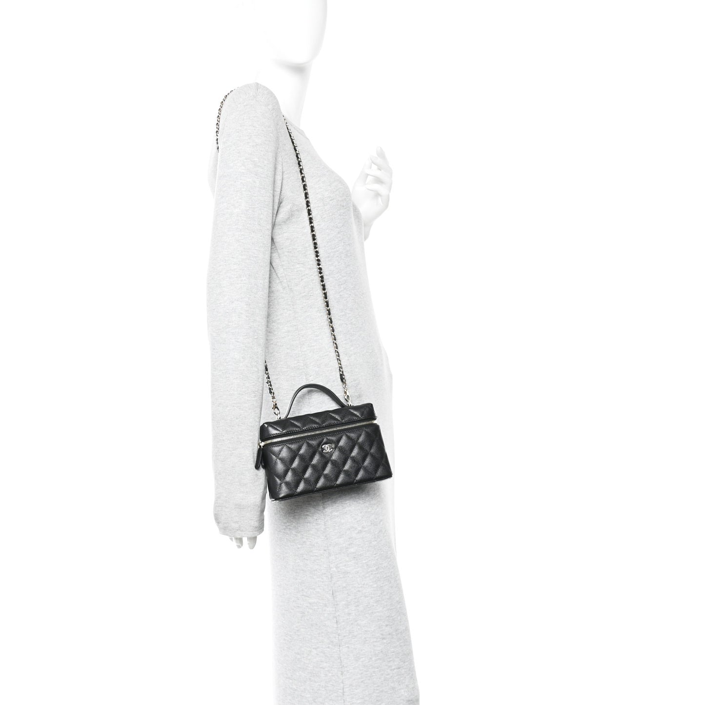 Caviar Quilted Top Handle Slim Vanity With Chain Black
