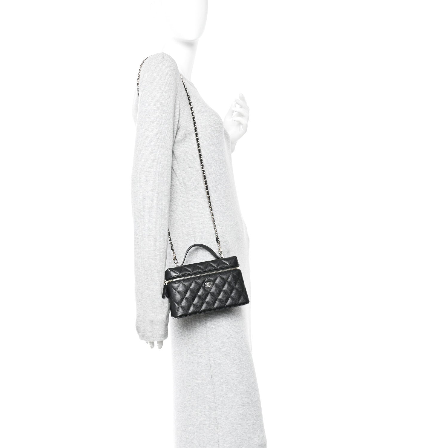 Chanel Caviar Quilted Top Handle Slim Vanity With Chain Black 2 of 11