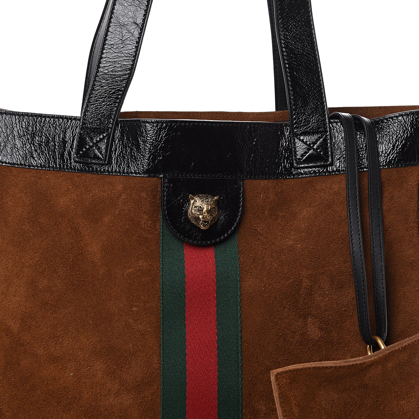Suede Patent Web Large Ophidia Vertical Shopping Tote Nocciola Black