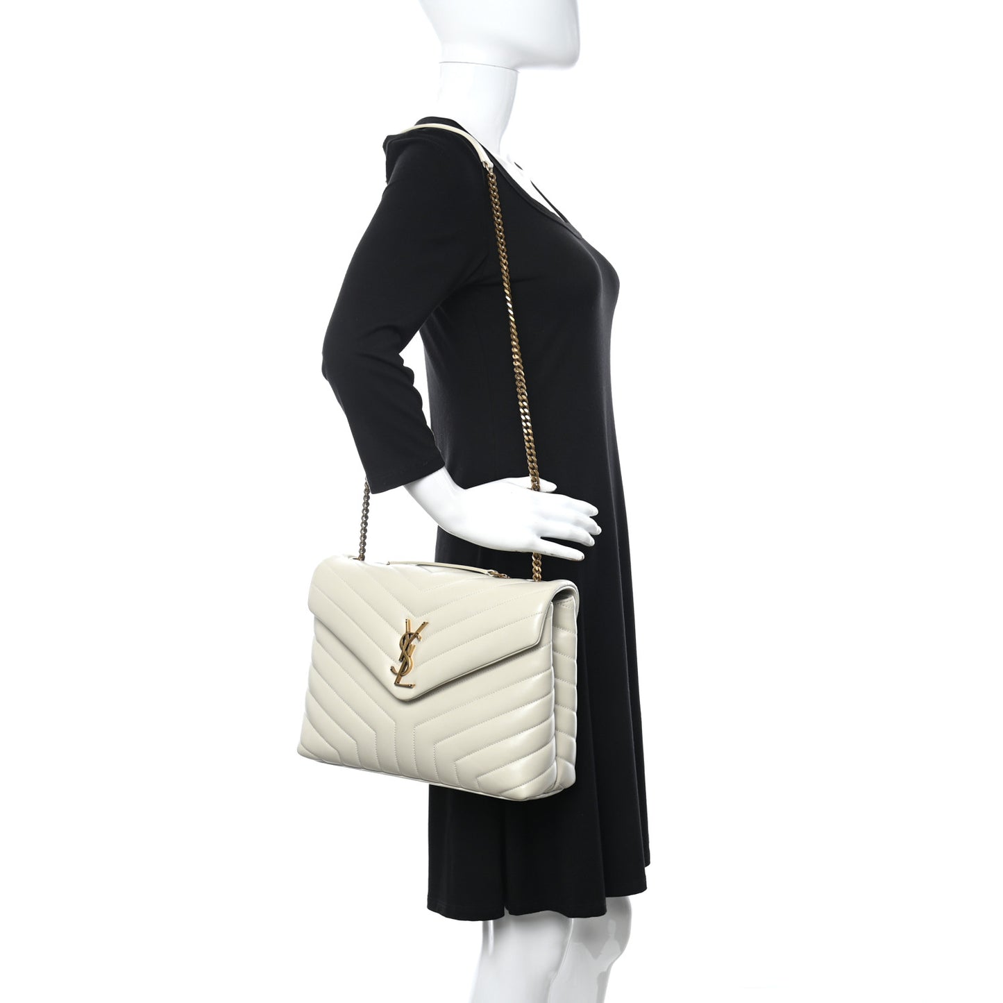 Calfskin Y Quilted Monogram Medium Loulou Chain Satchel Blanc Vintage