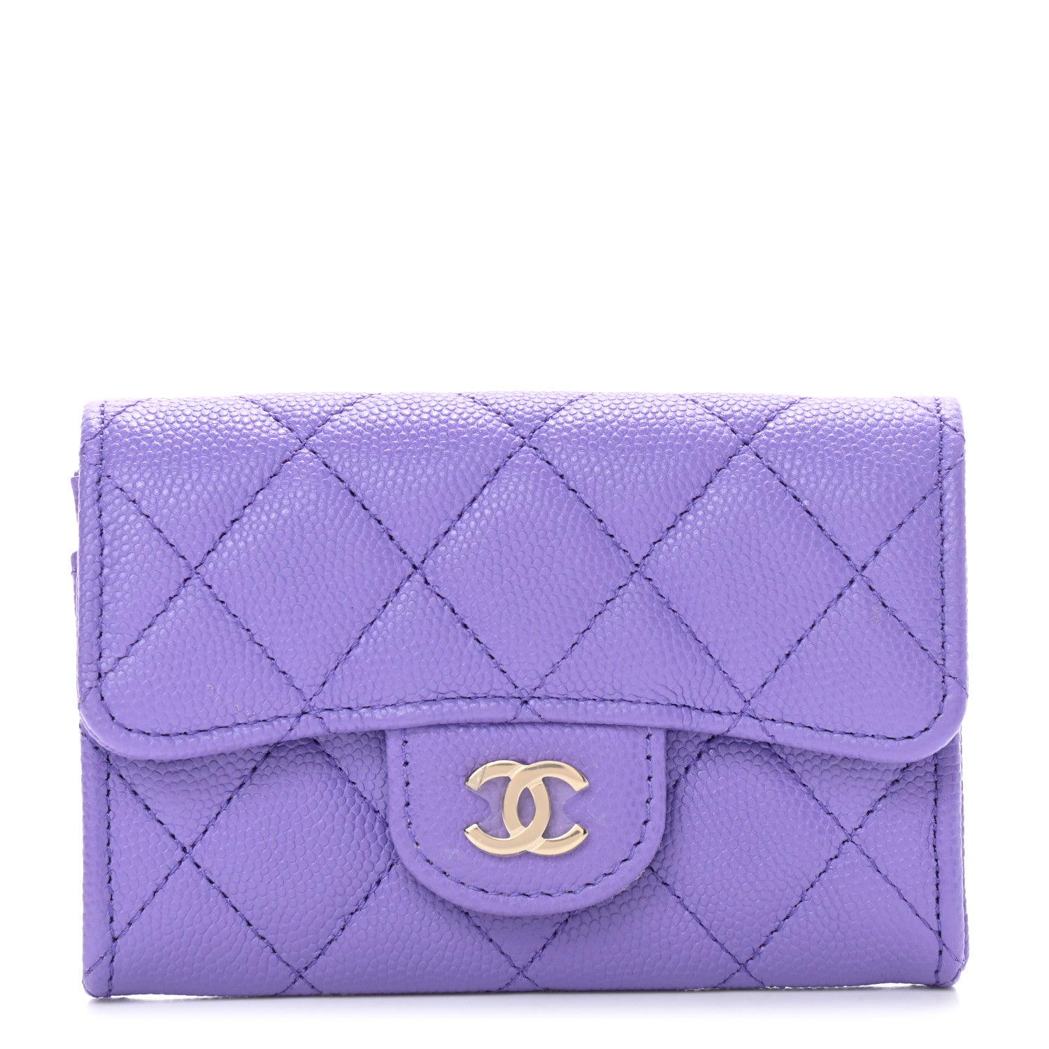 Chanel Caviar Quilted Flap Card Holder Wallet Purple 1 of 8