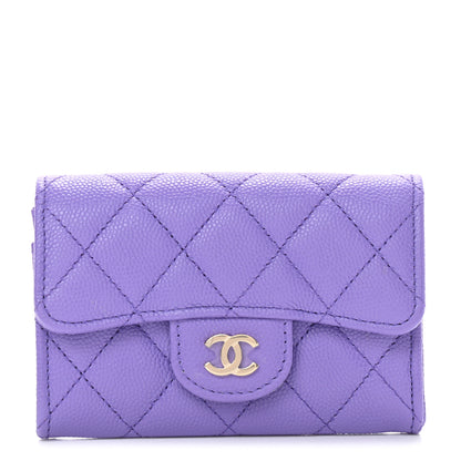 Chanel Caviar Quilted Flap Card Holder Wallet Purple 1 of 8
