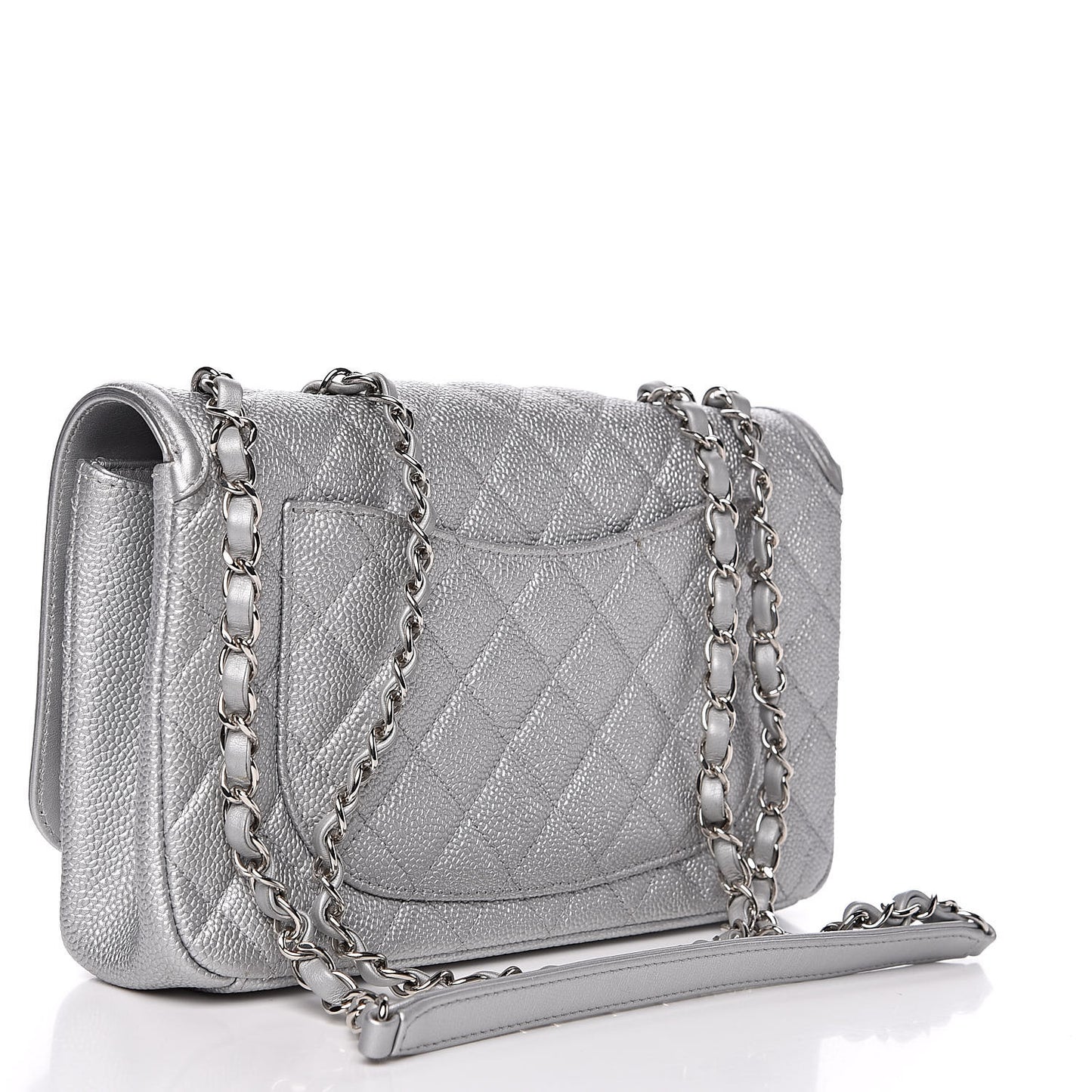 Metallic Caviar Quilted Medium CC Filigree Flap Silver