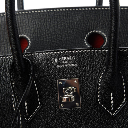 Hermes Chevre Mysore Horseshoe Birkin 25 Black Rouge Casaque 8 of 10