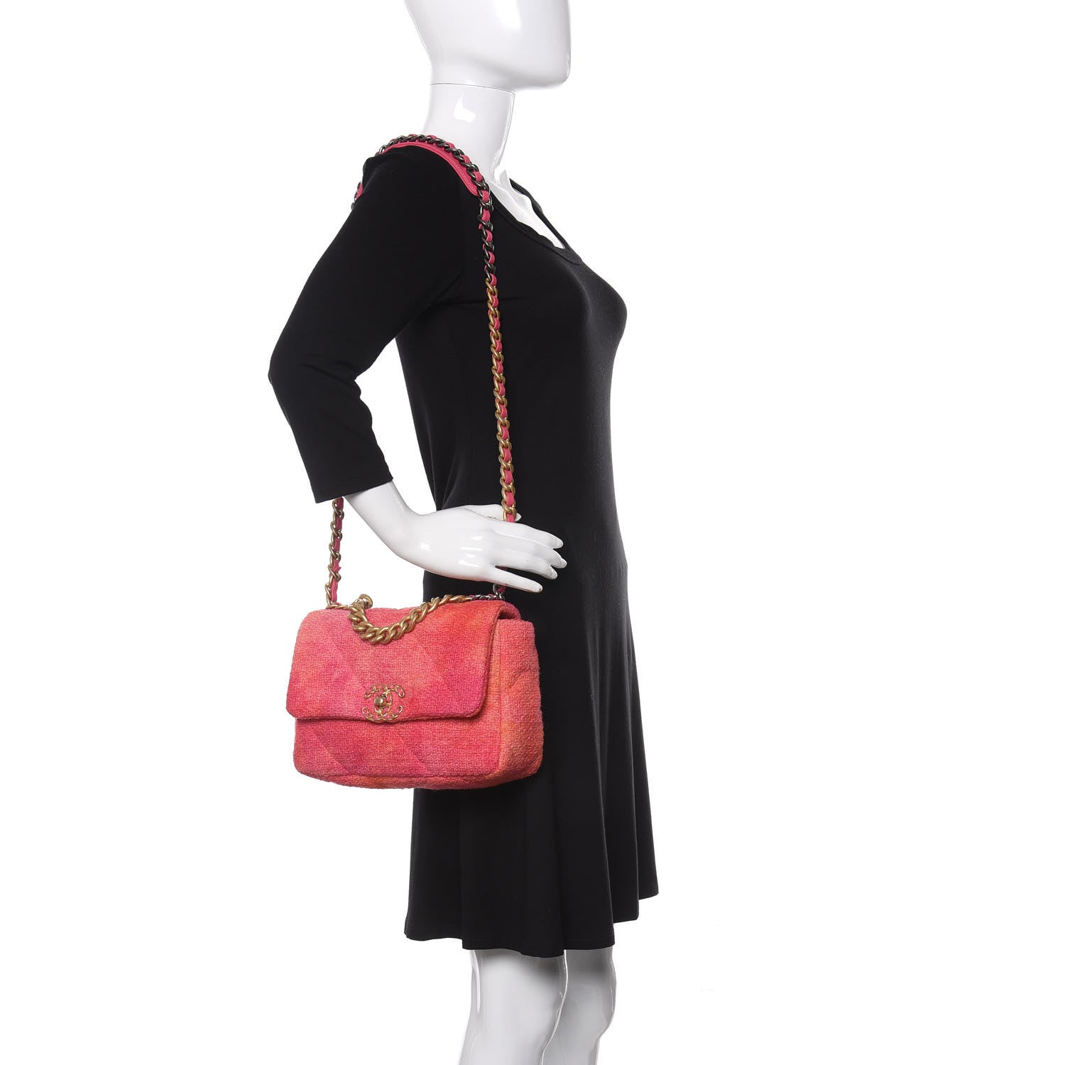 Chanel Tweed Quilted Medium Chanel 19 Flap Coral Pink 2 of 11
