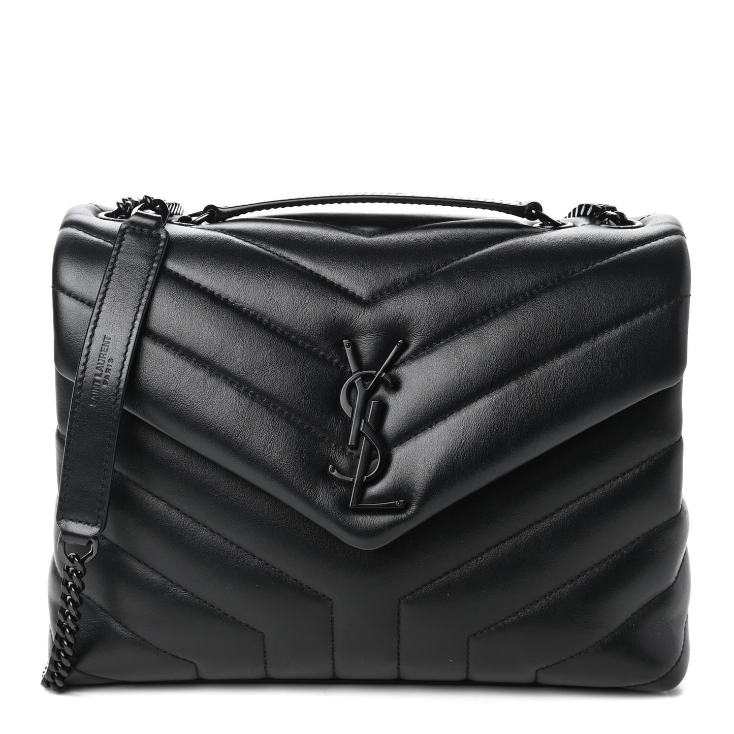 Calfskin Y Quilted Monogram Small Loulou Chain Satchel Black