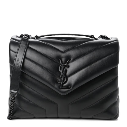 Saint Laurent Calfskin Y Quilted Monogram Small Loulou Chain Satchel Black 1 of 10