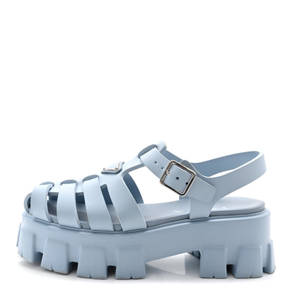 Prada Foam Rubber Metal Triangle Logo Monolith 55mm Cage Sandals 39 Cielo 1 of 10