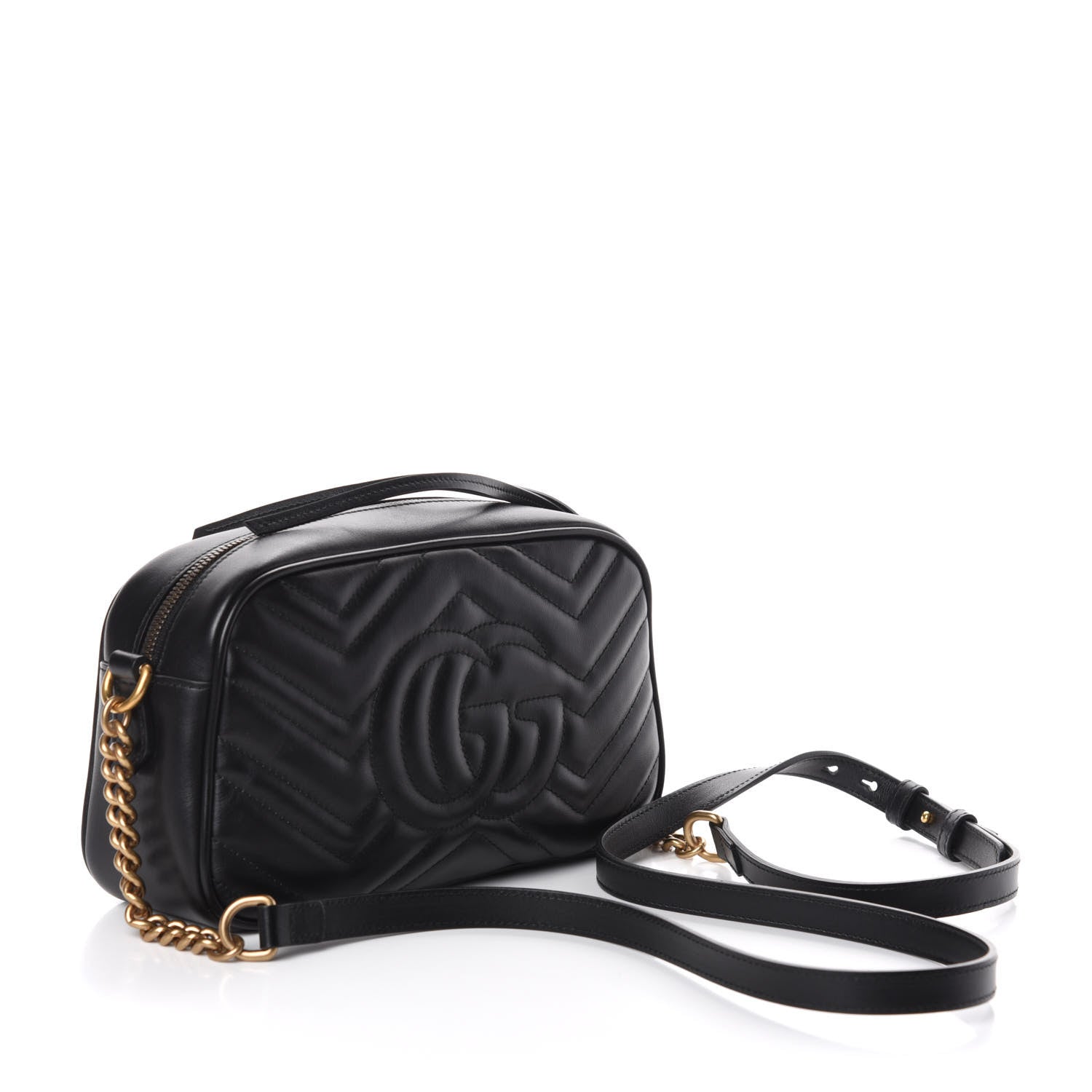 Gucci Calfskin Matelasse Small GG Marmont Chain Shoulder Bag Black 3 of 9