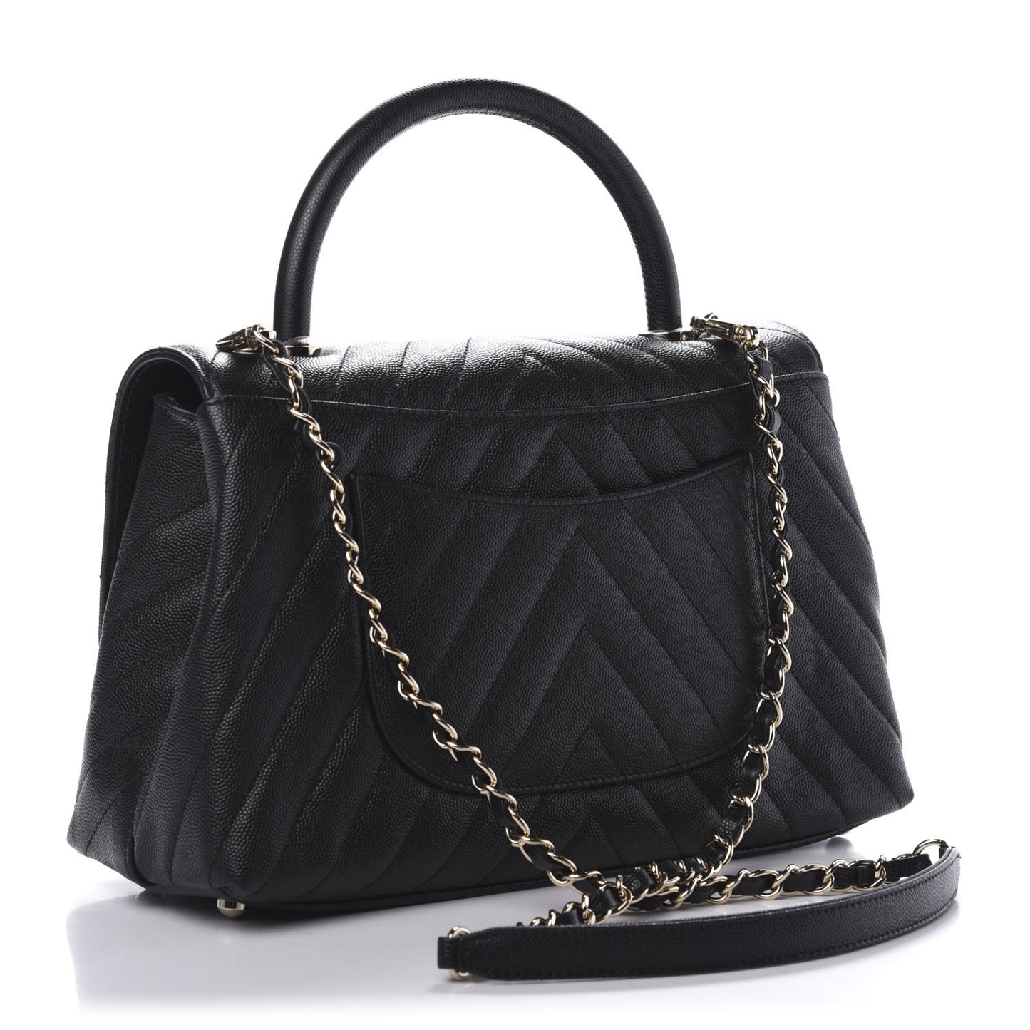 Caviar Chevron Quilted Small Coco Handle Flap Black
