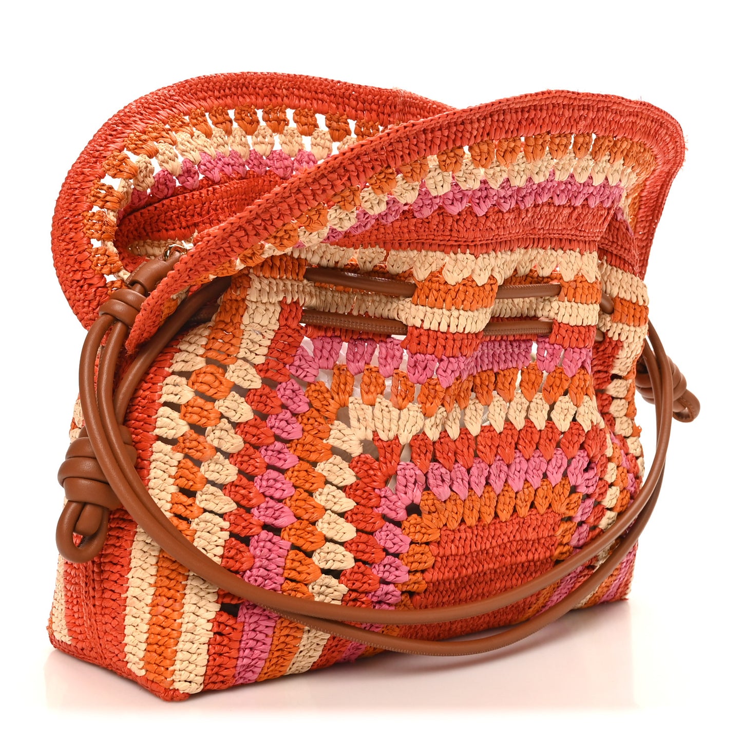 X PAULA'S IBIZA Raffia Striped Medium Flamenco Knot Clutch Bright Orange Pink