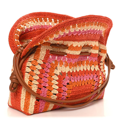 Loewe X PAULA'S IBIZA Raffia Striped Medium Flamenco Knot Clutch Bright Orange Pink 3 of 9