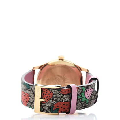 Gucci Stainless Steel Canvas 38mm G-Timeless GG Supreme Strawberry Quartz Watch Brown 3 of 7