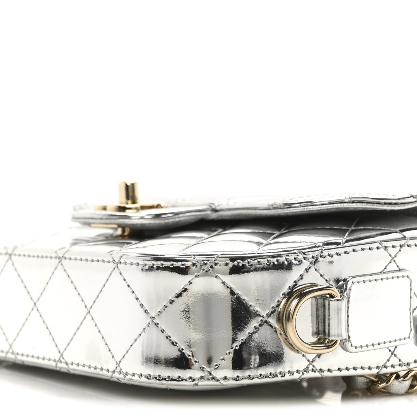 Mirror Calfskin Metallic Calfskin Quilted Hollywood Boulevard Mini Flap With Star Coin Purse Silver