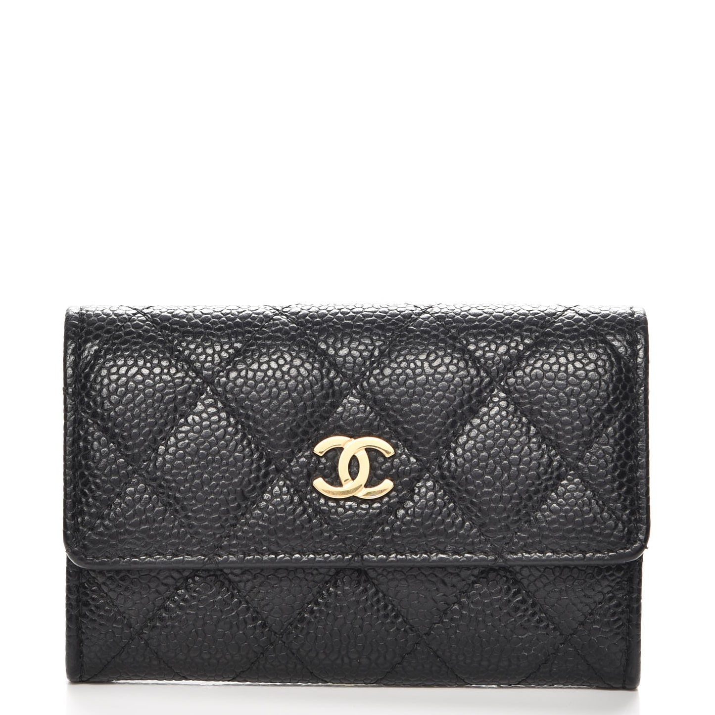 Caviar Quilted Flap Card Holder Black