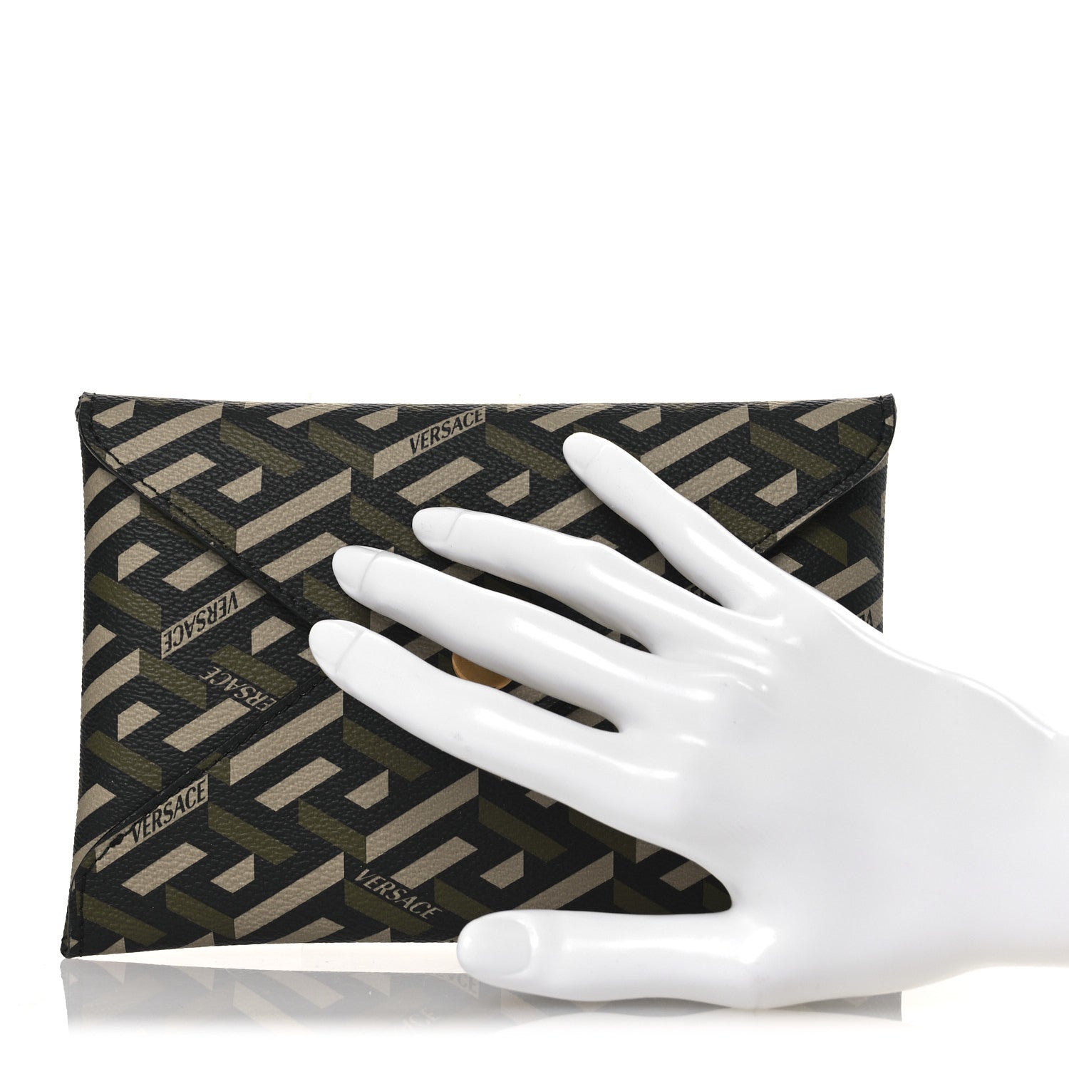 Versace Coated Canvas Calfskin LA Greca Envelope Pouch Black Green Beige 2 of 7