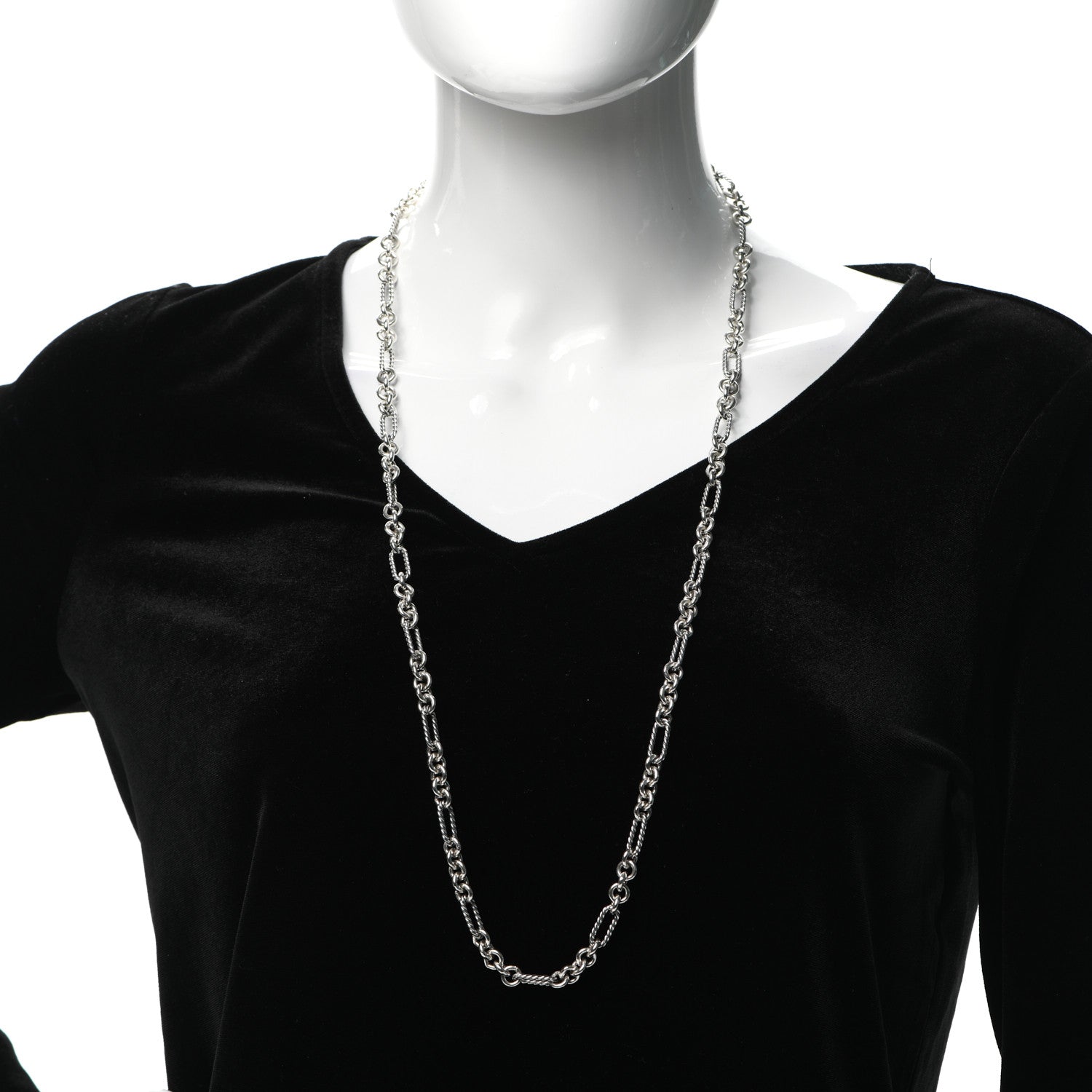 David Yurman Sterling Silver 18K Yellow Gold Figaro Chain Link Necklace 2 of 4