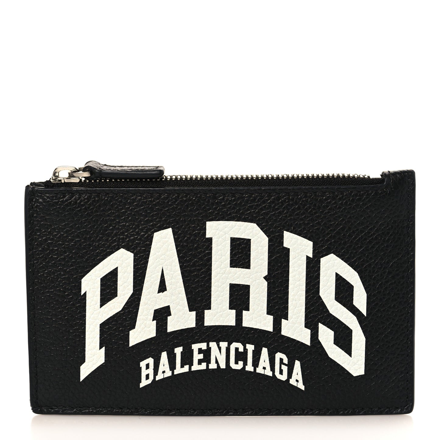 Grained Calfskin Logo Zip Card Holder Black
