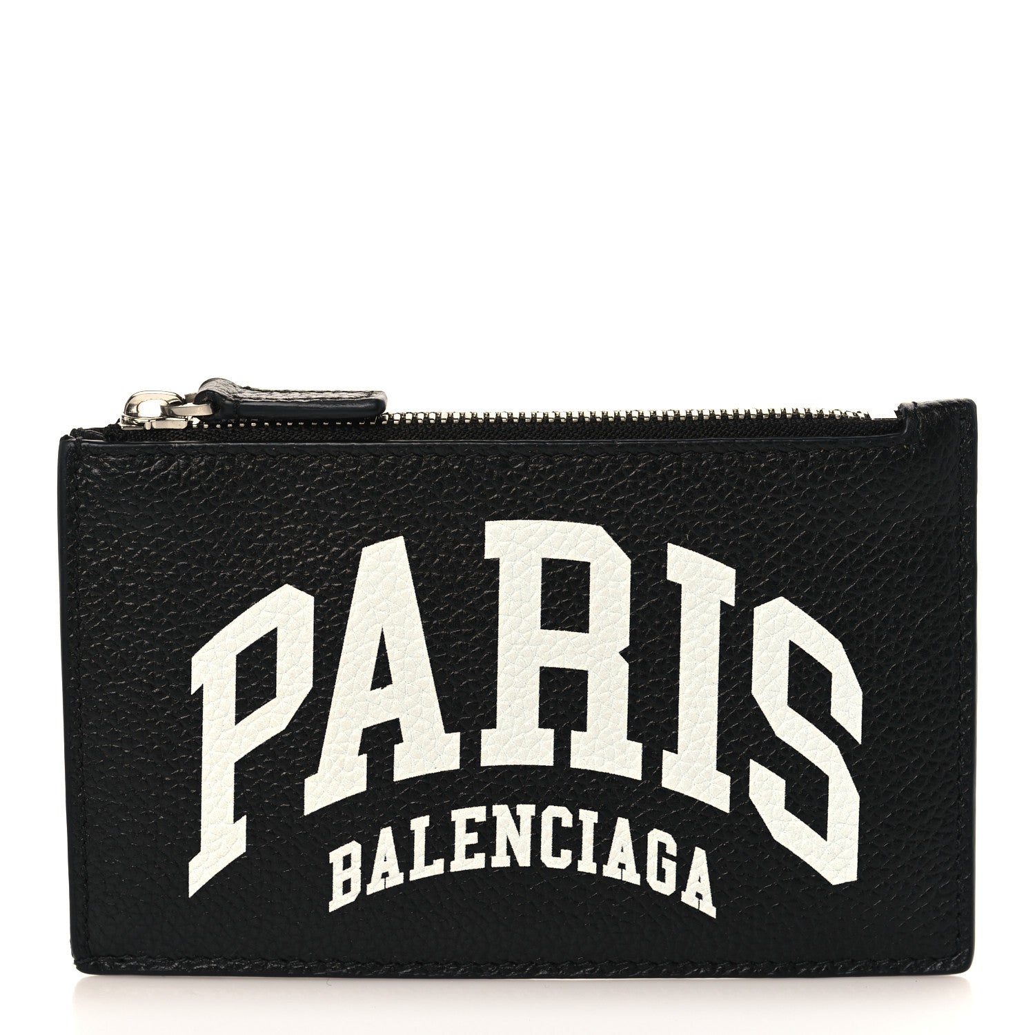 Balenciaga Grained Calfskin Logo Zip Card Holder Black 1 of 6