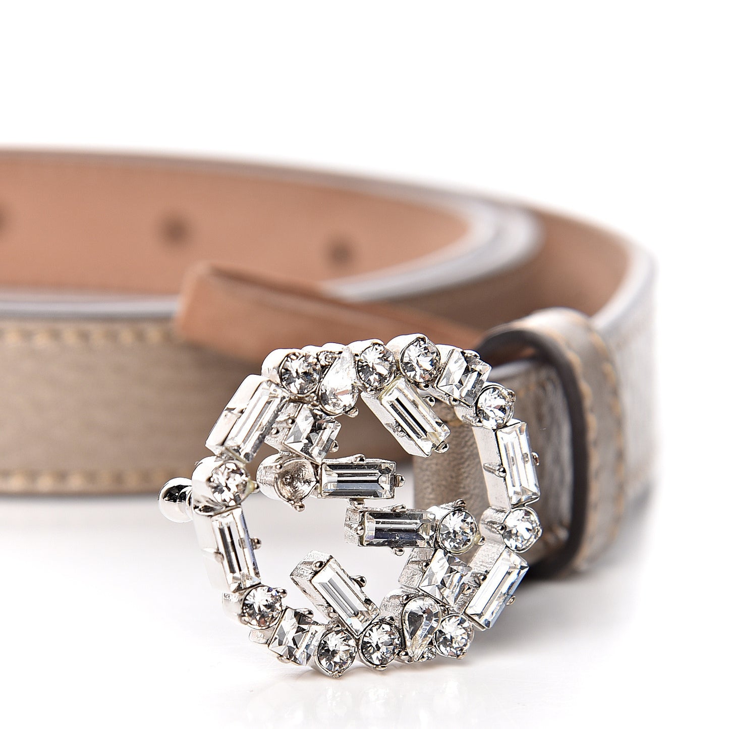 Calfskin Crystal Interlocking G Belt 95 38 Golden Beige