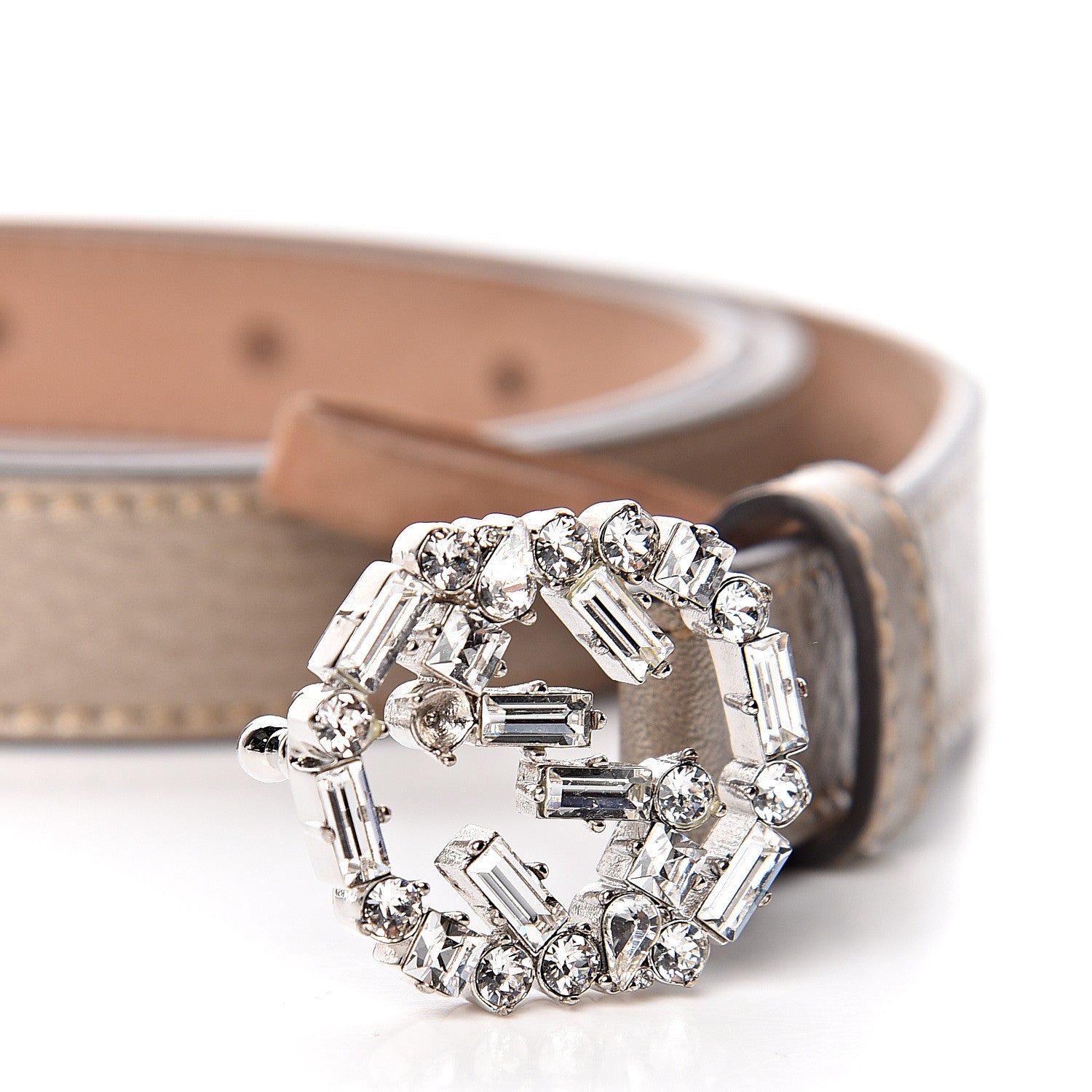 Gucci Calfskin Crystal Interlocking G Belt 95 38 Golden Beige 7 of 9