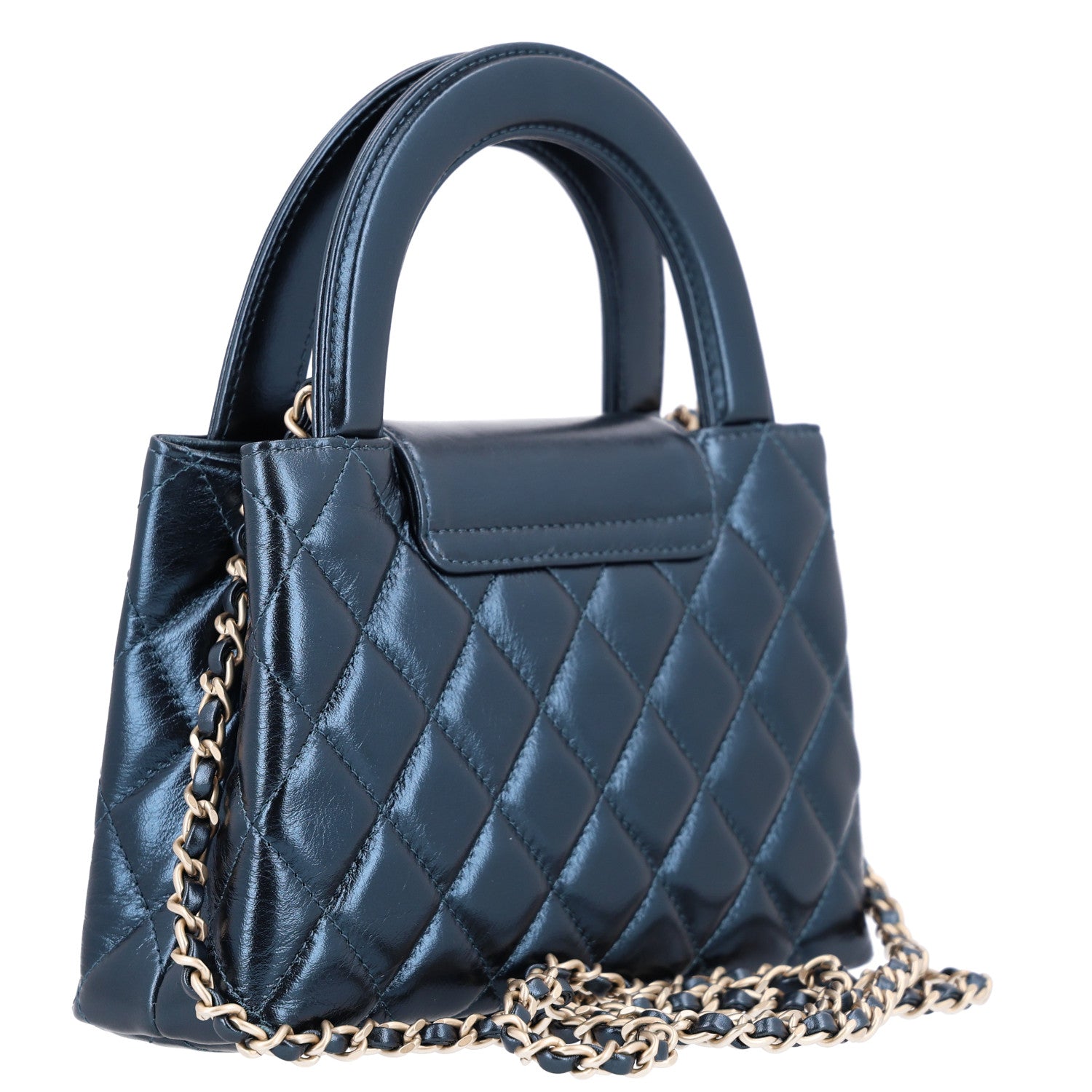 Chanel Metallic Aged Calfskin Quilted Nano Kelly Shopper Navy 3 of 10