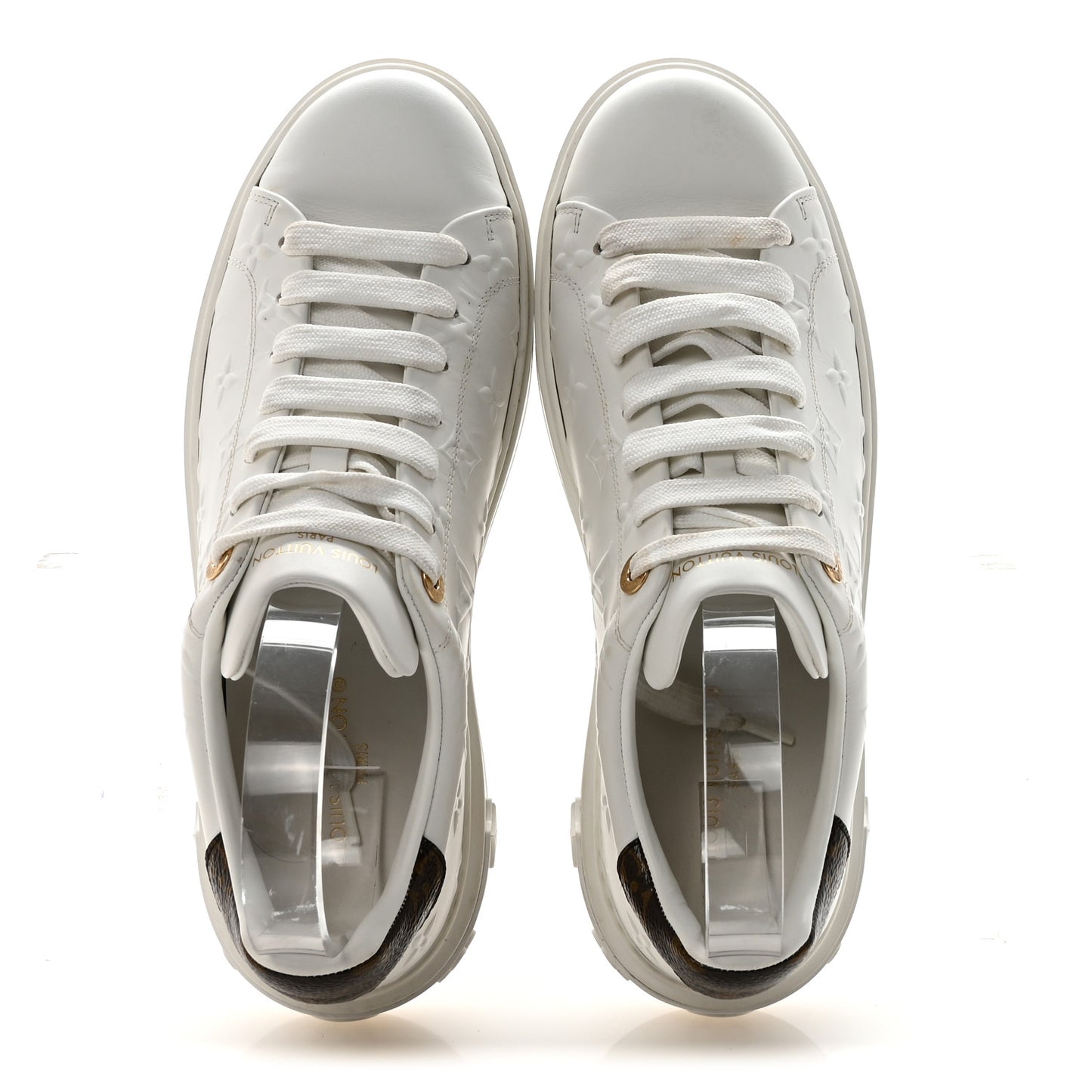 Lambskin Embossed Monogram Time Out Sneakers 40 White