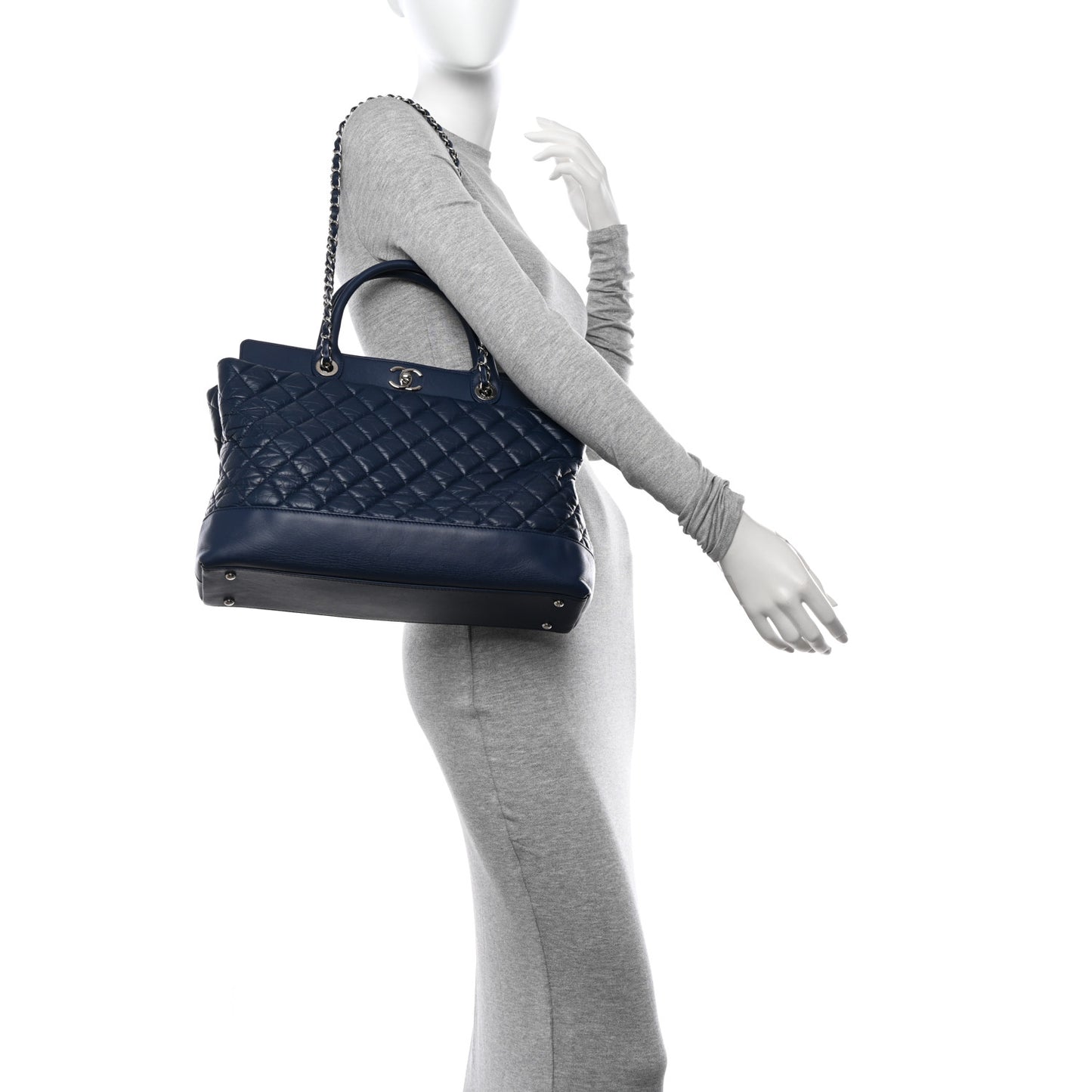 Aged Calfskin Quilted Be CC Tote Blue
