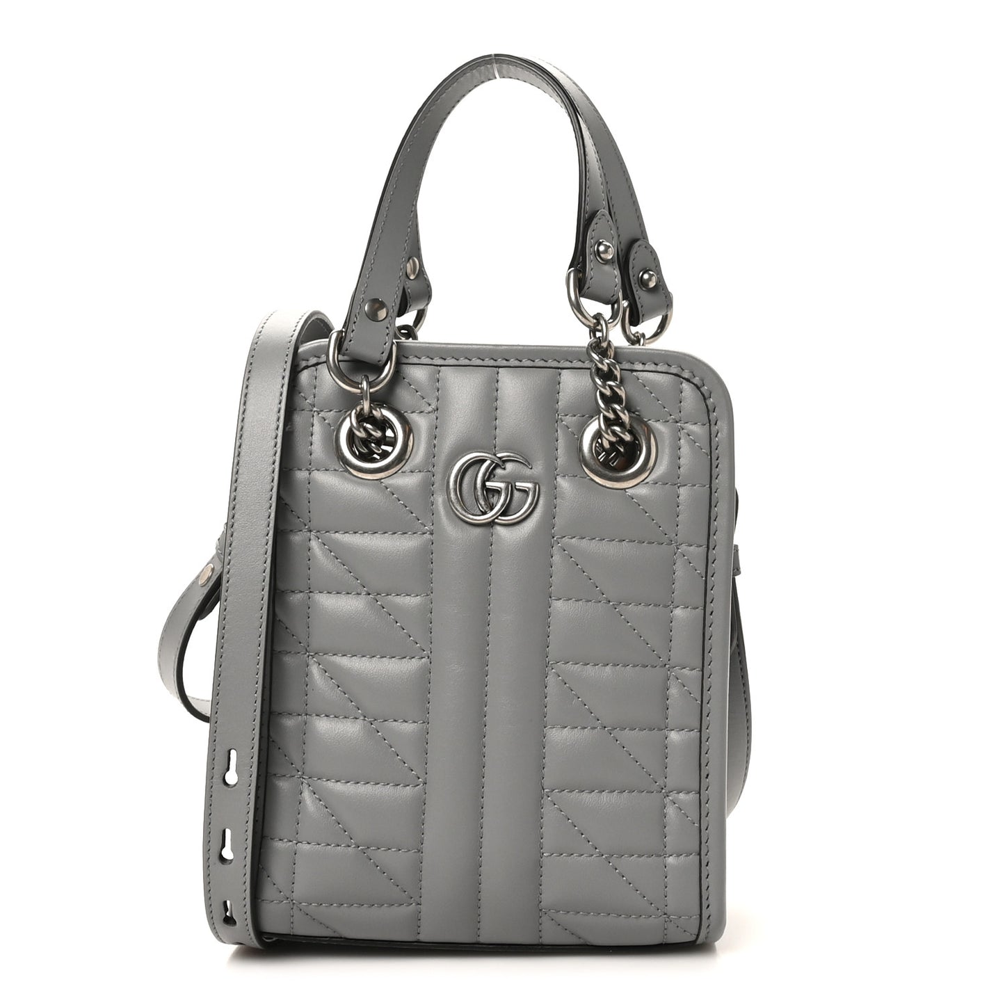 Calfskin Matelasse Chevron Mini GG Marmont Tote Grey