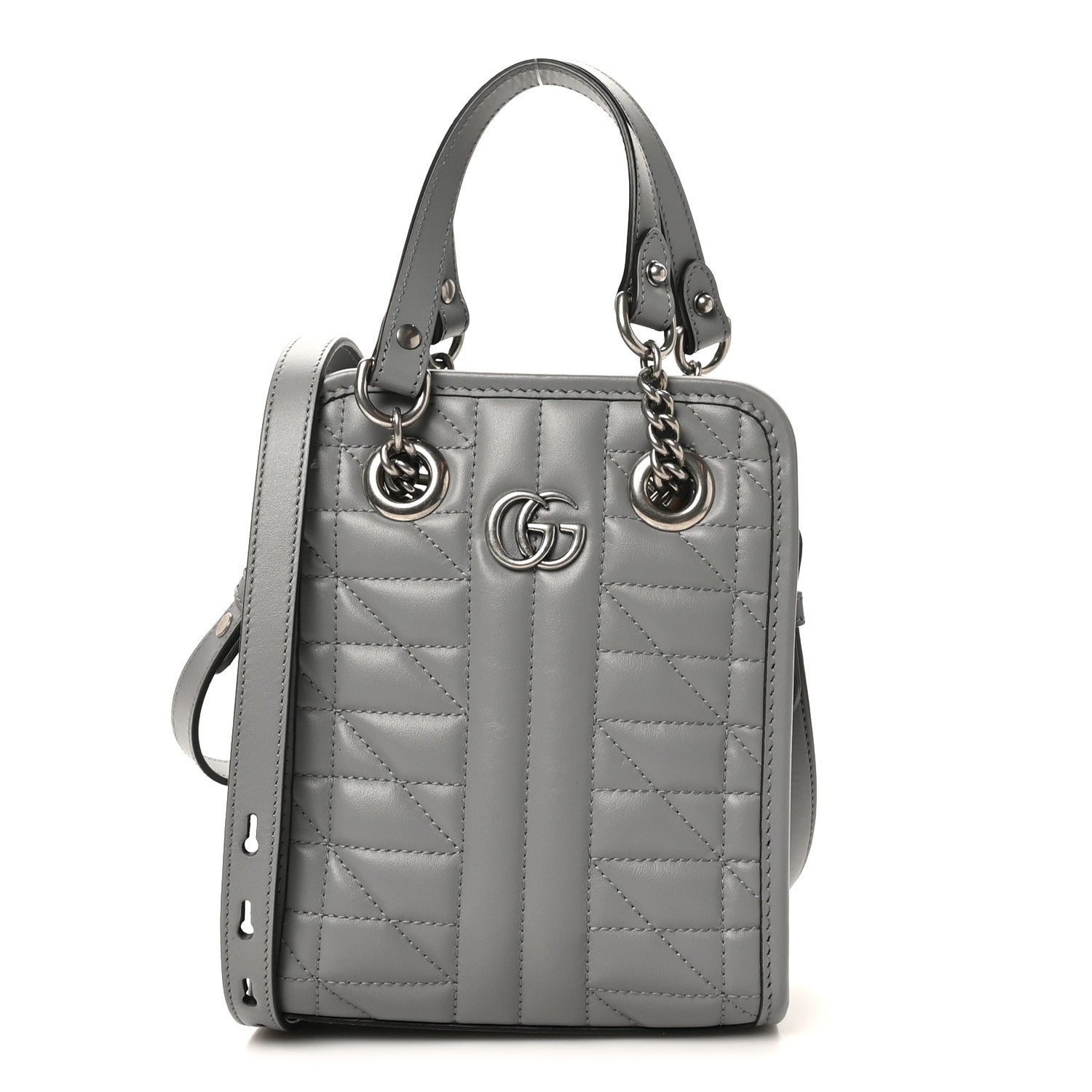 Gucci Calfskin Matelasse Chevron Mini GG Marmont Tote Grey 1 of 9