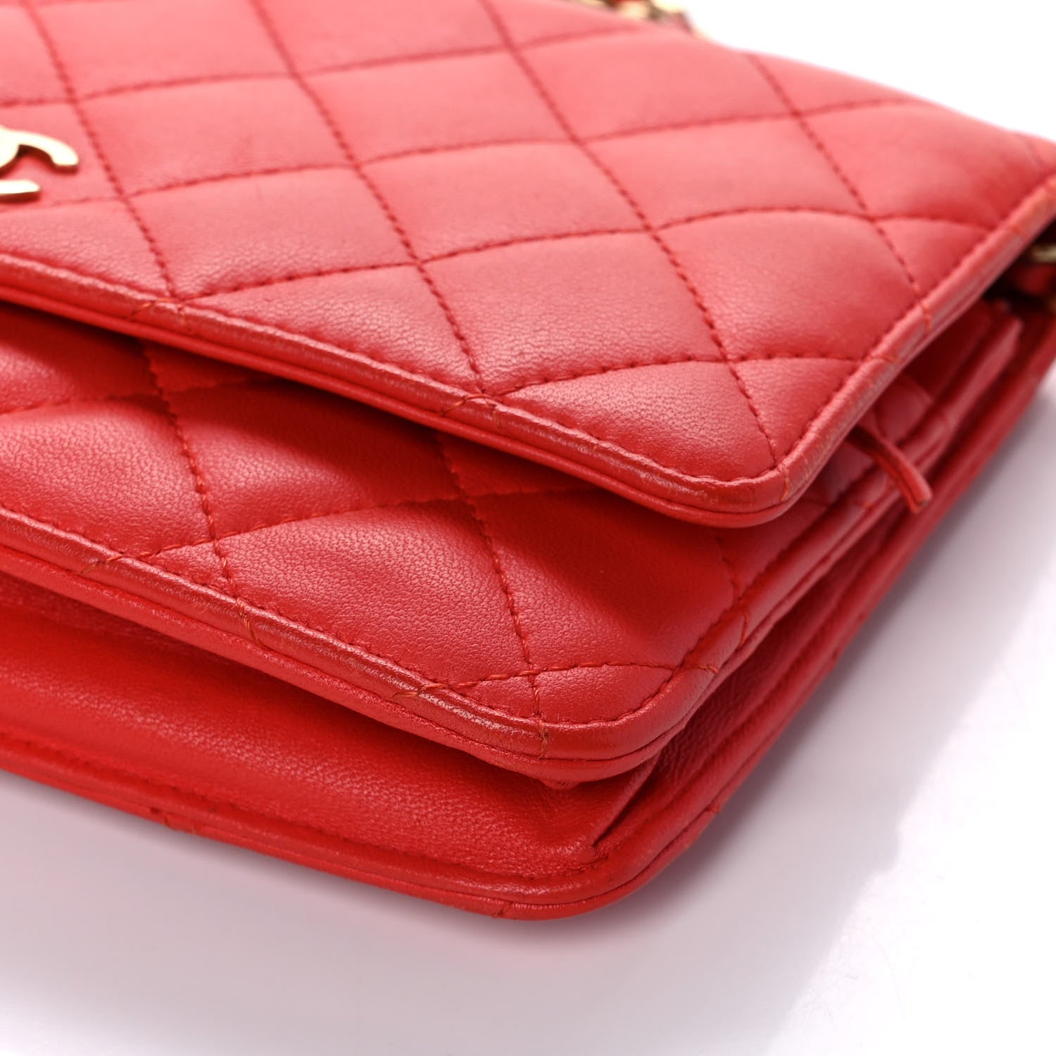 Chanel Lambskin Quilted Wallet On Chain WOC Light Red 6 of 11