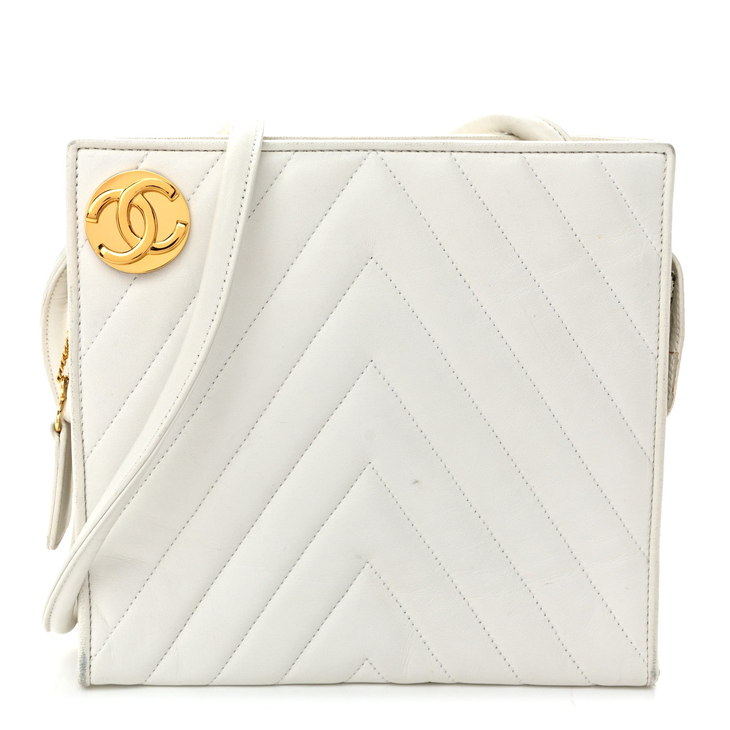 Chanel Lambskin Chevron Quilted CC Shoulder Bag White 1 of 10