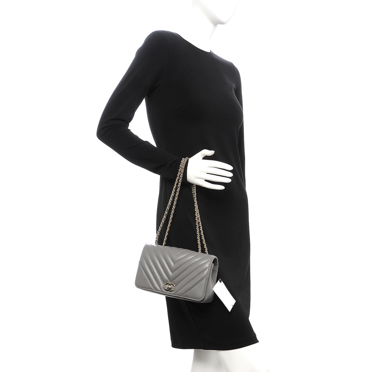 Calfskin Chevron Quilted Mini Statement Flap Grey