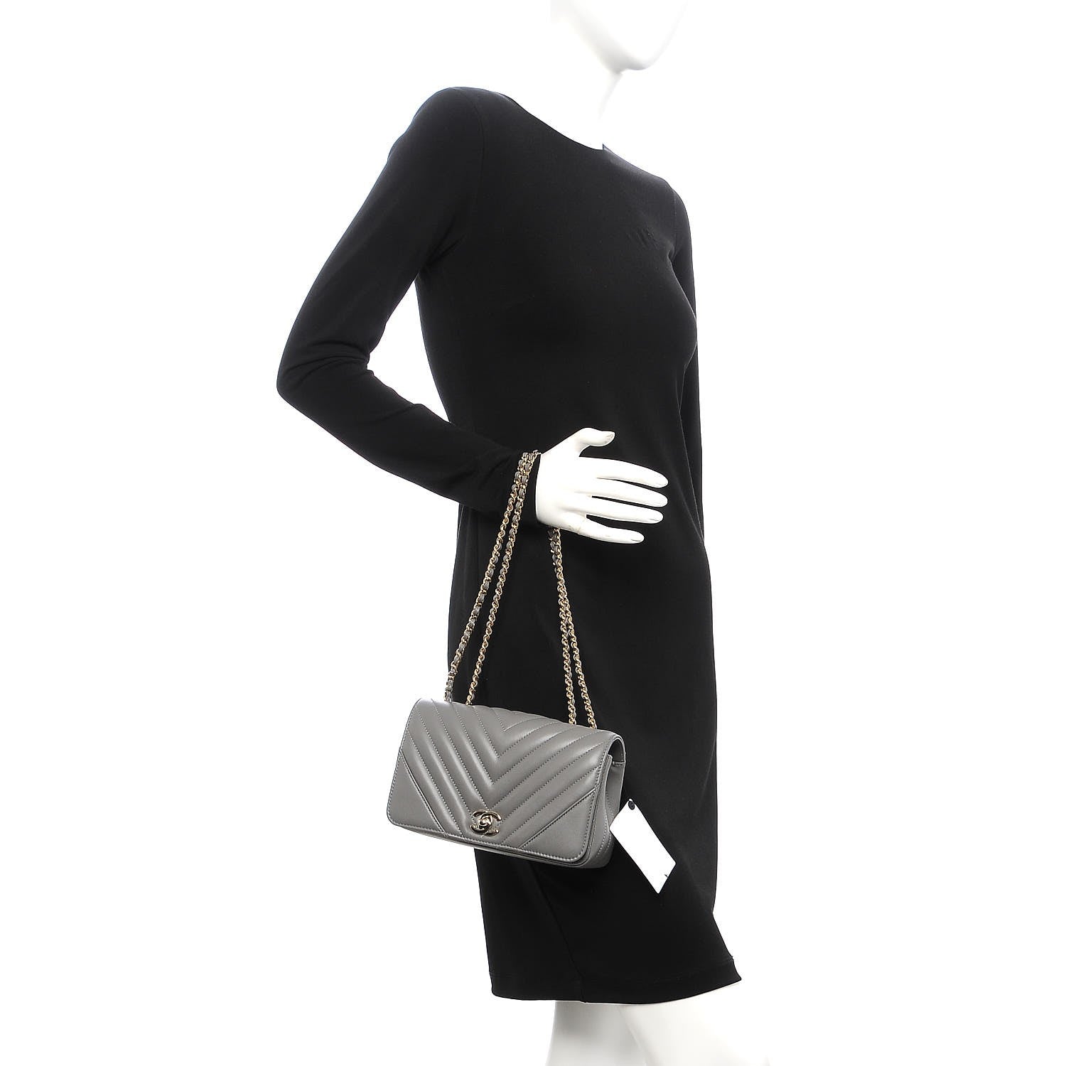 Chanel Calfskin Chevron Quilted Mini Statement Flap Grey 3 of 9