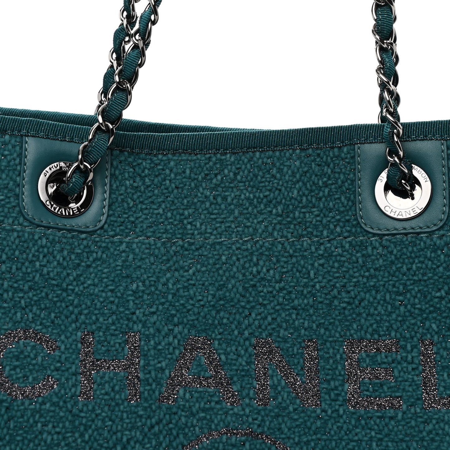 Lurex Boucle Small Deauville Tote Turquoise