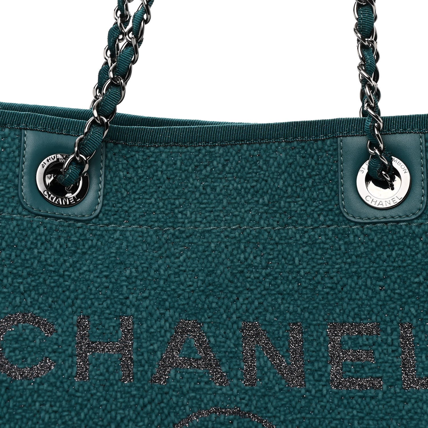 Chanel Lurex Boucle Small Deauville Tote Turquoise 8 of 10