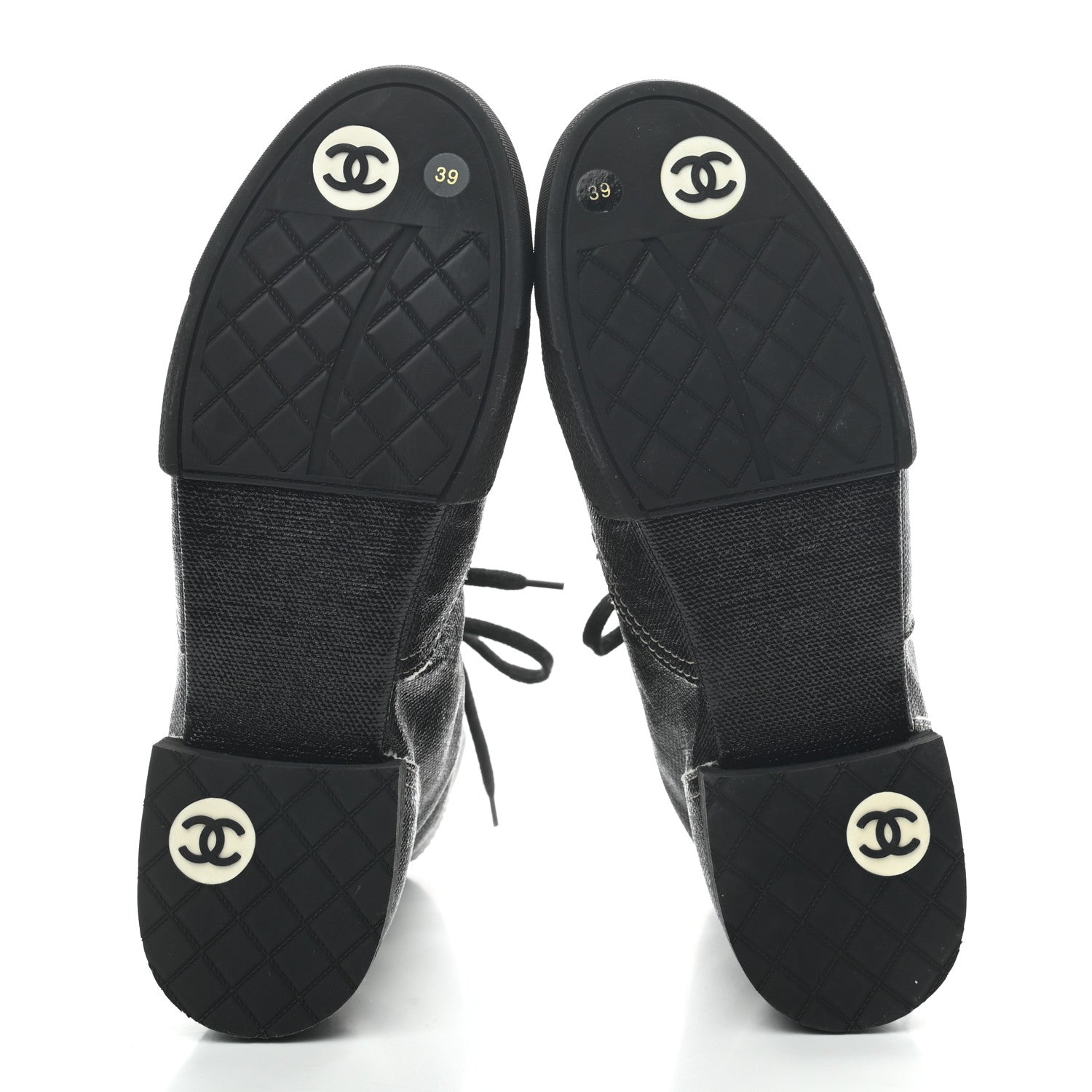 Chanel Coated Canvas Lace Up Combat Boots 39 Black 5 of 8