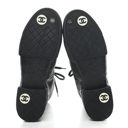 Chanel Coated Canvas Lace Up Combat Boots 39 Black 5 of 8