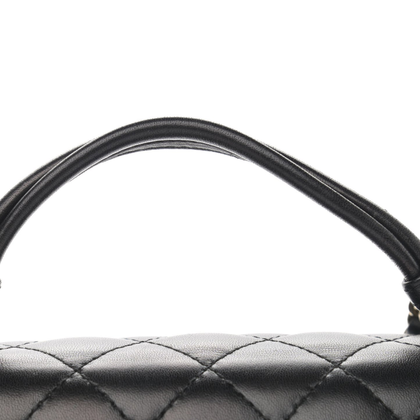 Lambskin Quilted Small Handle Tied Top Handle Flap Black