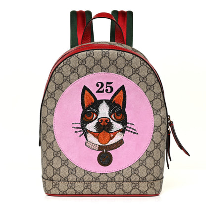 Gucci GG Supreme Monogram Web Bosco Patch Dome Backpack Beige Malva Hibiscus Red 1 of 9